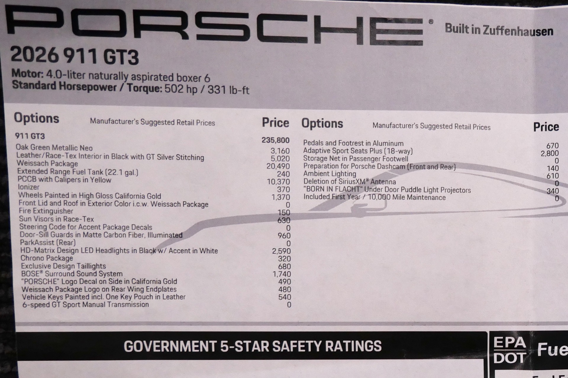 2026 911 GT3 -Weissach Package, 6 Speed Manual, Delivery Miles picture #12