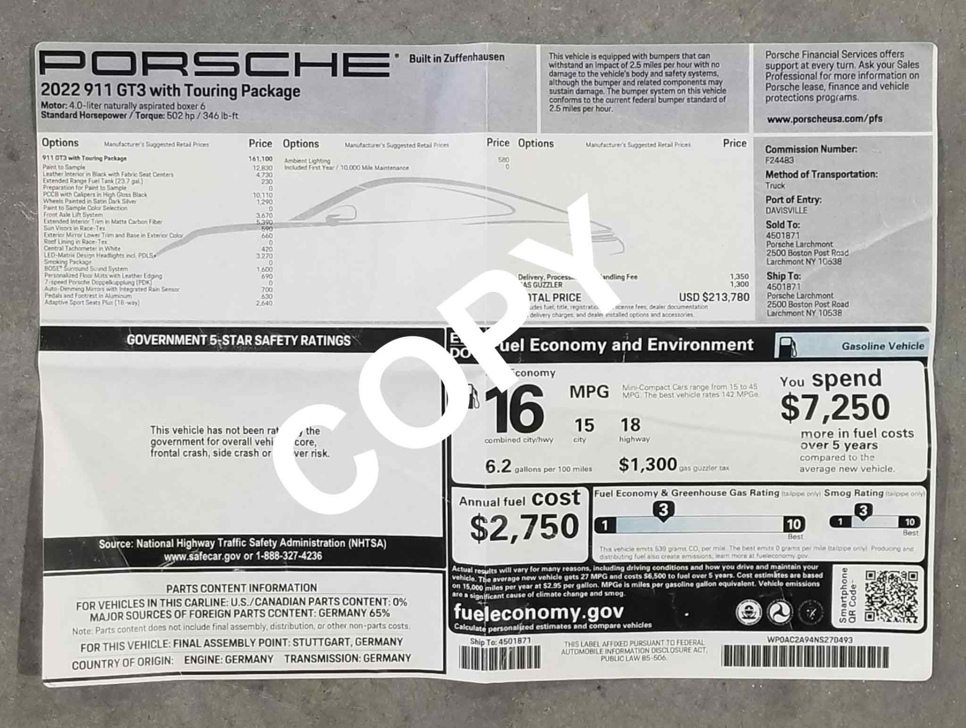 2022 911 GT3 Touring -Paint To Sample, Extremely Low Miles, PCCBS picture #14