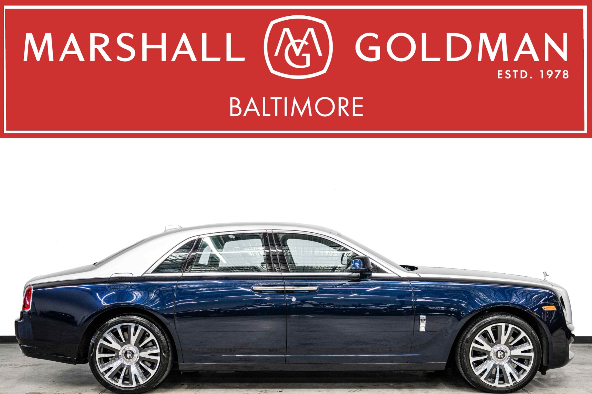 Silver over Midnight Sapphire 2020 Rolls-Royce Ghost Sedan Rear-Wheel Drive 8-Speed Automatic