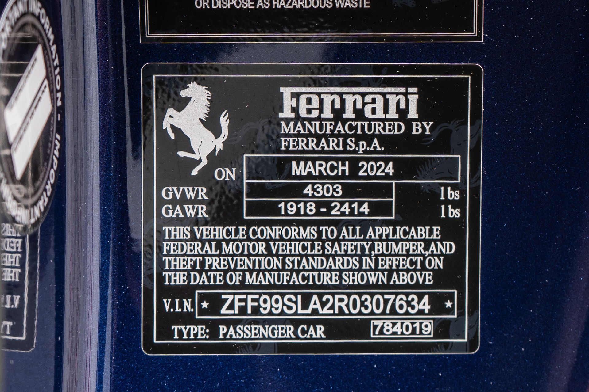 2024 296 GTB -968 Miles, Carbon Fiber Driving Zone, Passenger Display picture #18