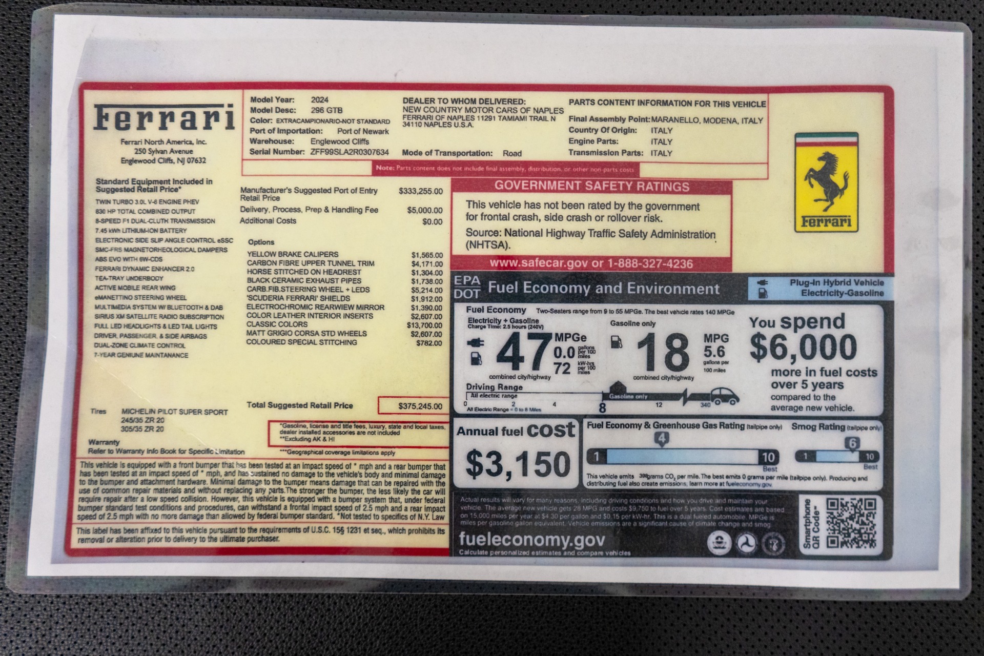 2024 296 GTB -968 Miles, Carbon Fiber Driving Zone, Passenger Display picture #22