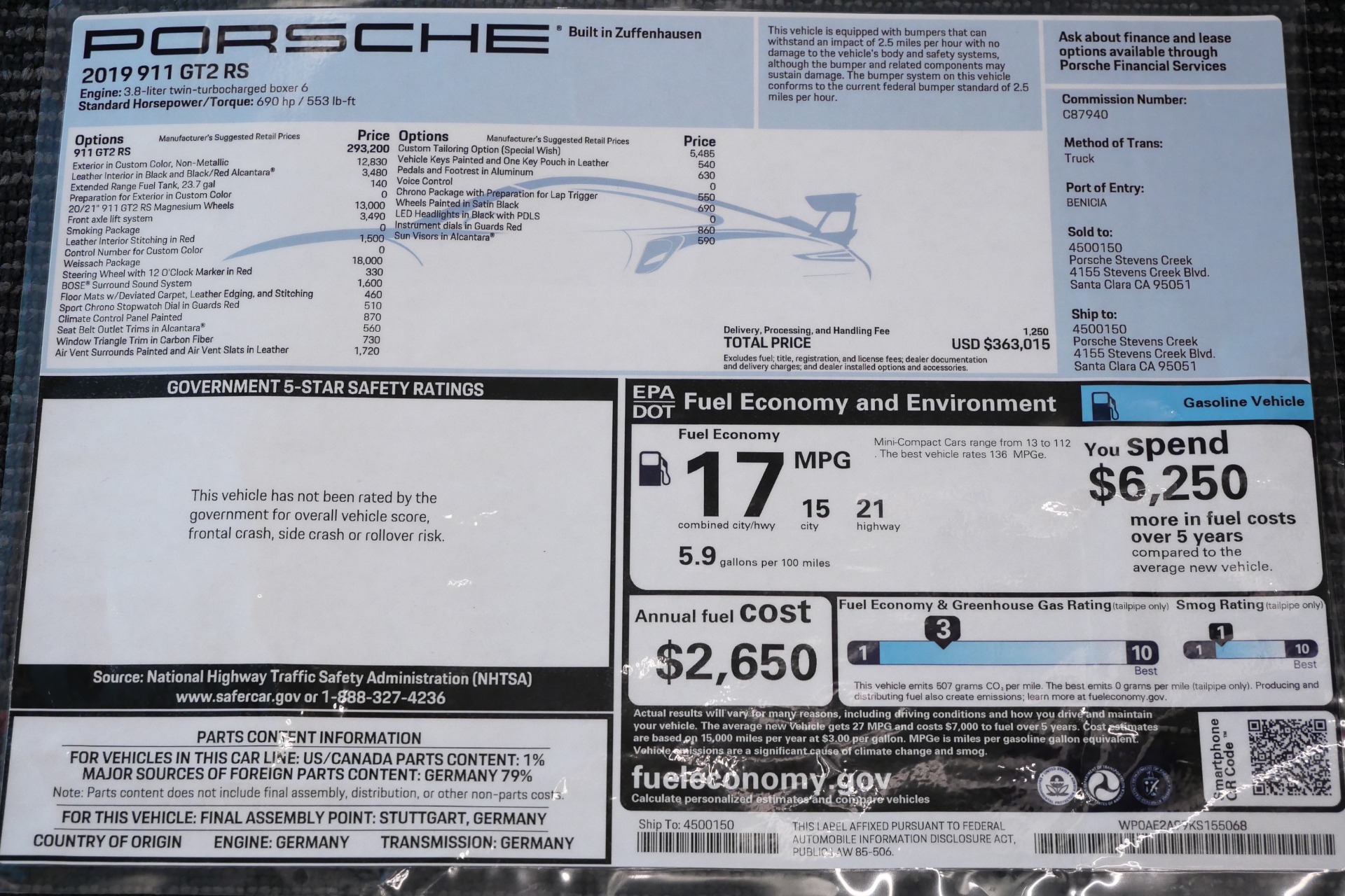2019 911 GT2 RS -Paint To Sample, Weissach Package, CXX Options picture #21